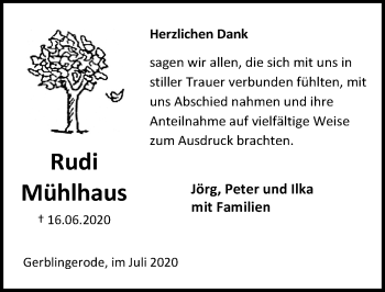Traueranzeige von Rudi Mühlhaus von Eichsfelder Tageblatt