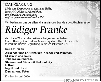 Traueranzeige von Rüdiger Franke von Leipziger Volkszeitung