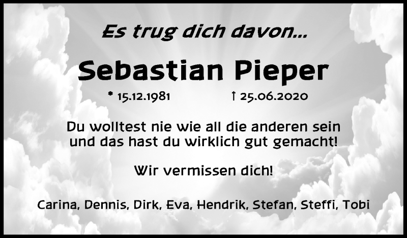  Traueranzeige für Sebastian Pieper vom 11.07.2020 aus Göttinger Tageblatt