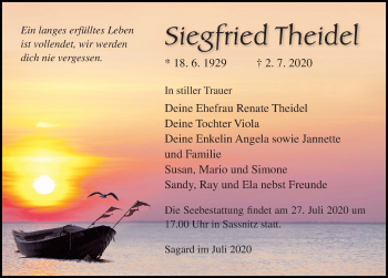 Traueranzeige von Siegfried Theidel von Ostsee-Zeitung GmbH