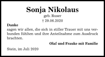 Traueranzeige von Sonja Nikolaus von Kieler Nachrichten