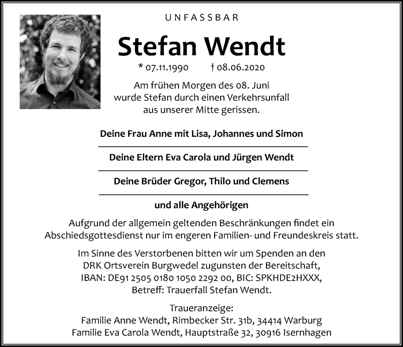  Traueranzeige für Stefan Wendt vom 04.07.2020 aus Hannoversche Allgemeine Zeitung/Neue Presse