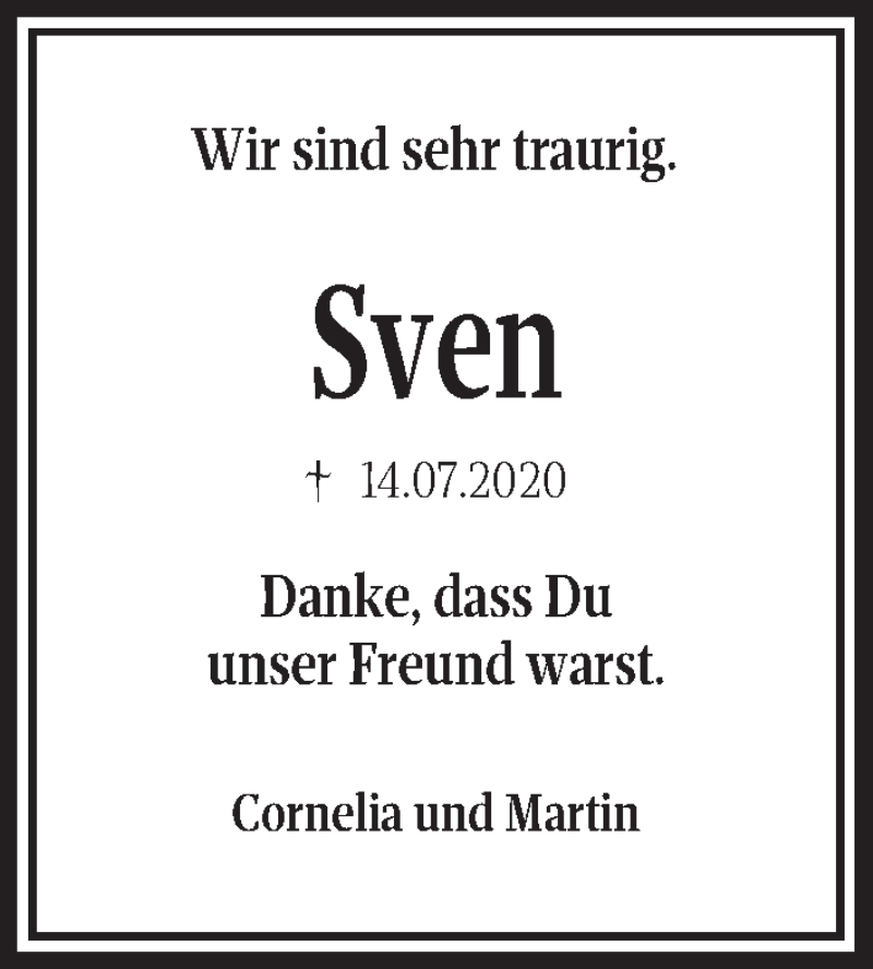  Traueranzeige für Sven Picker vom 25.07.2020 aus Kieler Nachrichten