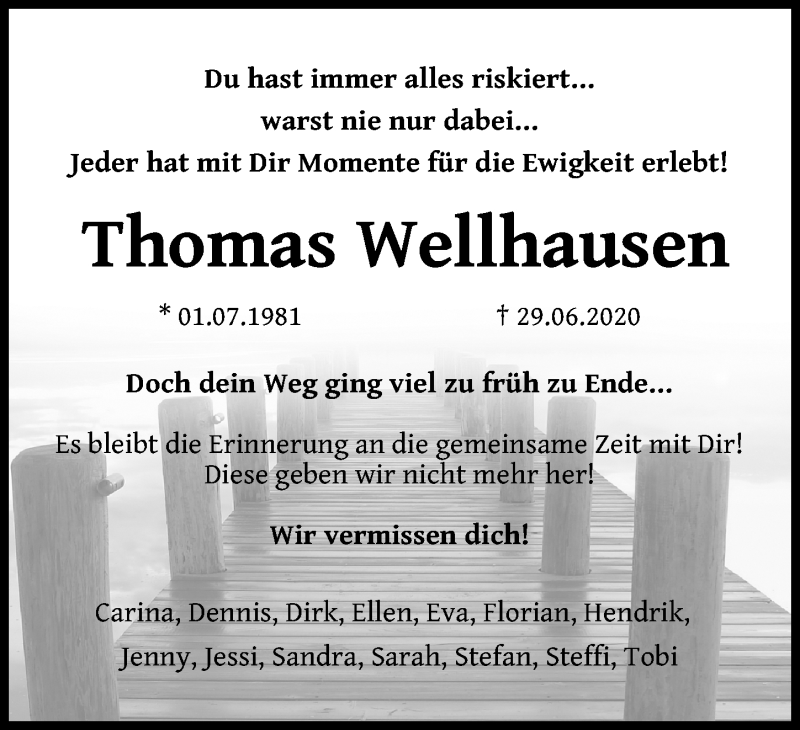 Traueranzeige für Thomas Wellhausen vom 11.07.2020 aus Göttinger Tageblatt