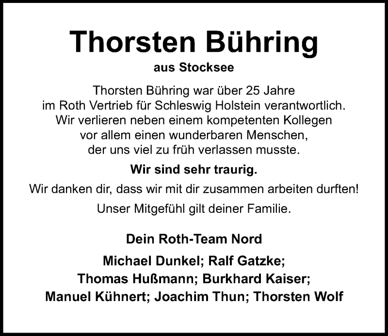  Traueranzeige für Thorsten Bühring vom 29.07.2020 aus Kieler Nachrichten