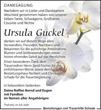 Traueranzeige von Ursula Guckel von Leipziger Volkszeitung