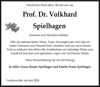 Traueranzeige von Volkhard Spielhagen von Märkischen Allgemeine Zeitung