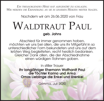 Traueranzeige von Waldtraut Paul von Leipziger Volkszeitung