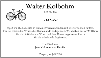 Traueranzeige von Walter Kolbohm von Lübecker Nachrichten