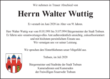 Traueranzeige von Walter Wuttig von Leipziger Volkszeitung