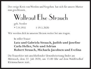 Traueranzeige von Waltraut Else Strauch von Märkischen Allgemeine Zeitung