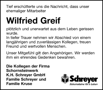 Traueranzeige von Wilfried Greif von Leipziger Volkszeitung