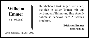 Traueranzeige von Wilhelm Emmer von Lübecker Nachrichten