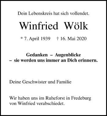 Traueranzeige von Winfried Wölk von Lübecker Nachrichten