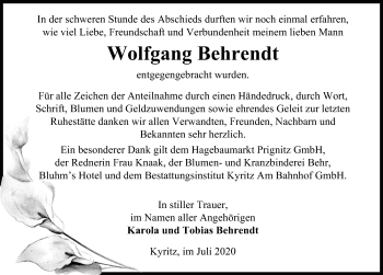Traueranzeige von Wolfgang Behrendt von Märkischen Allgemeine Zeitung