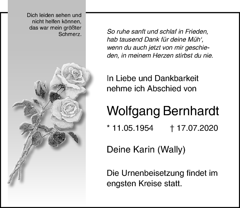 Traueranzeigen Von Wolfgang Bernhardt | Trauer-anzeigen.de