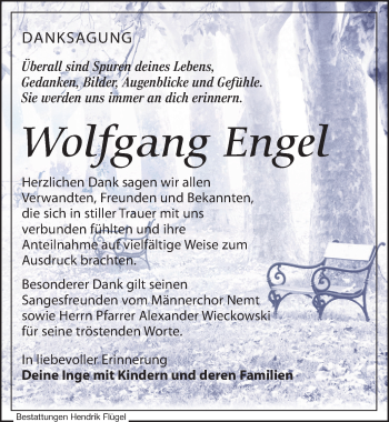 Traueranzeige von Wolfgang Engel von Leipziger Volkszeitung