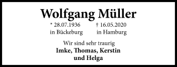 Traueranzeige von Wolfgang Müller von Schaumburger Nachrichten