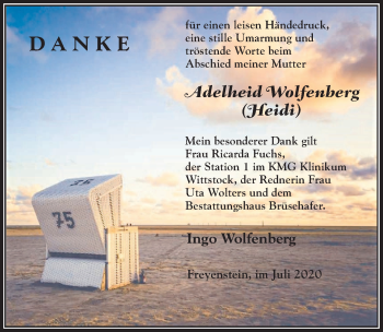 Traueranzeige von Adelheid  Wolfenberg von Märkischen Allgemeine Zeitung