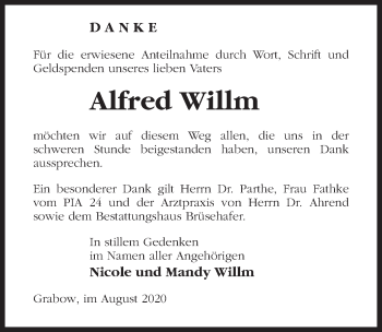 Traueranzeige von Alfred Willm von Märkischen Allgemeine Zeitung