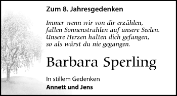 Traueranzeige von Barbara Sperling von Leipziger Volkszeitung