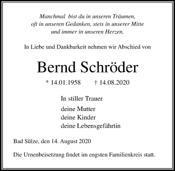 Traueranzeige von Bernd Schröder von Ostsee-Zeitung GmbH