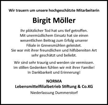 Traueranzeige von Birgit Möller von Ostsee-Zeitung GmbH
