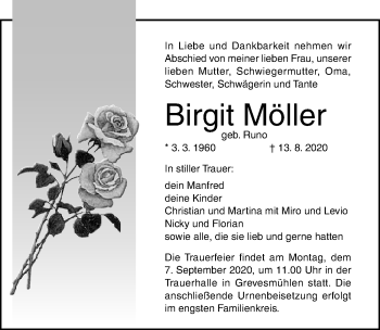 Traueranzeige von Birgit Möller von Ostsee-Zeitung GmbH