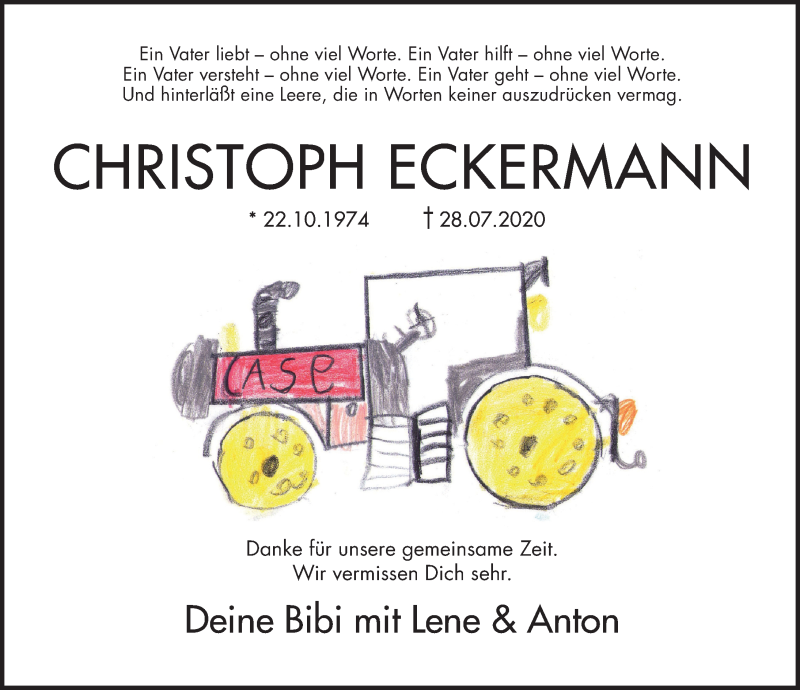  Traueranzeige für Christoph Eckermann vom 08.08.2020 aus Eichsfelder Tageblatt