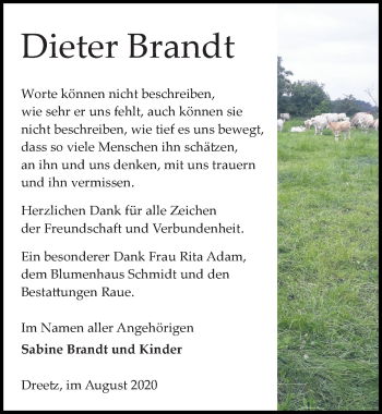 Traueranzeige von Dieter Brandt