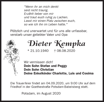Traueranzeige von Dieter Kempka von Märkischen Allgemeine Zeitung