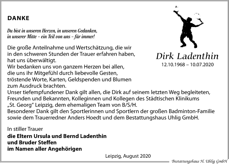  Traueranzeige für Dirk Ladenthin vom 22.08.2020 aus Leipziger Volkszeitung