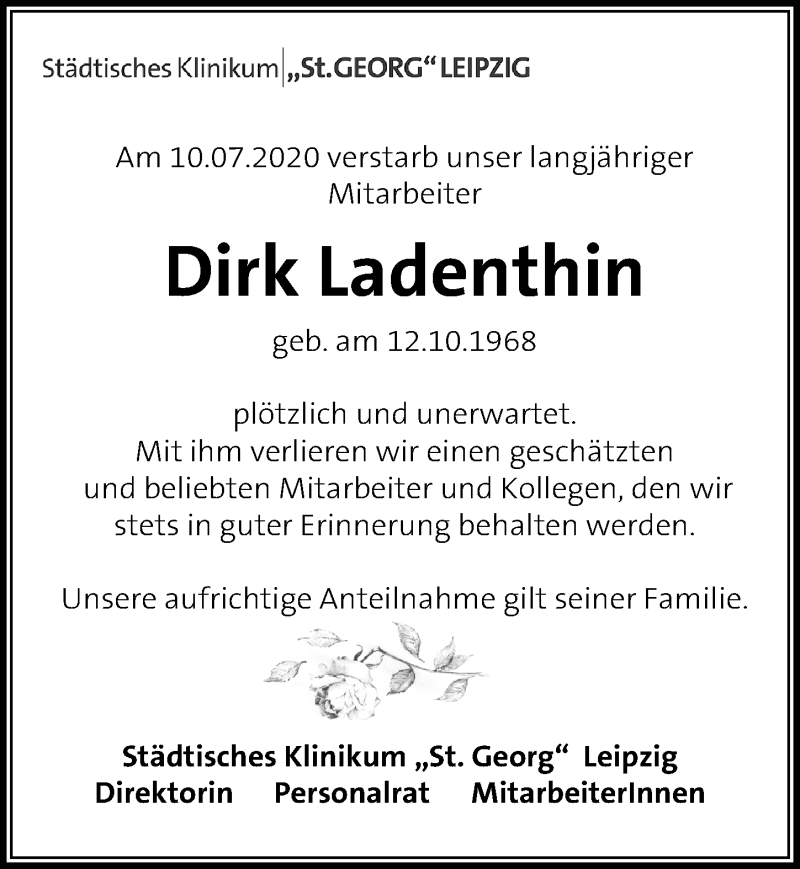  Traueranzeige für Dirk Ladenthin vom 08.08.2020 aus Leipziger Volkszeitung