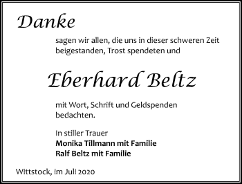 Traueranzeige von Eberhard Beltz von Märkischen Allgemeine Zeitung