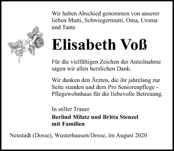 Traueranzeige von Elisabeth Voß