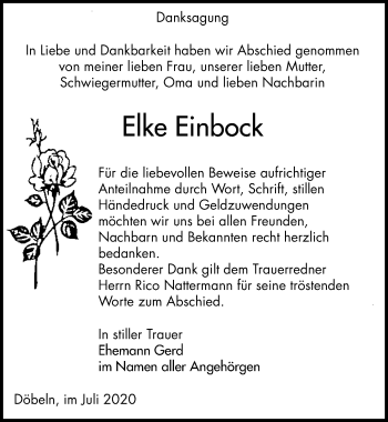 Traueranzeige von Elke Einbock von Leipziger Volkszeitung