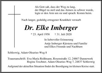 Traueranzeige von Elke Imberger von Lübecker Nachrichten