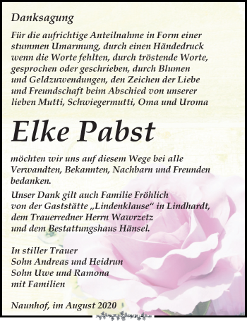 Traueranzeige von Elke Pabst von Leipziger Volkszeitung