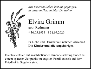 Traueranzeige von Elvira Grimm