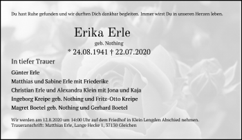 Traueranzeige von Erika Erle von Göttinger Tageblatt