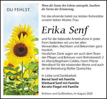 Traueranzeige von Erika Senf von Leipziger Volkszeitung