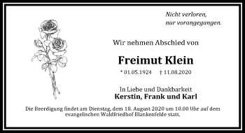 Traueranzeige von Freimut Klein von Märkischen Allgemeine Zeitung