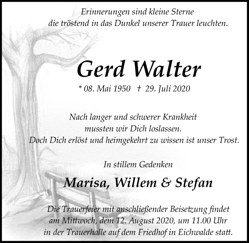  Traueranzeige für Gerd Walter vom 05.08.2020 aus Märkischen Allgemeine Zeitung