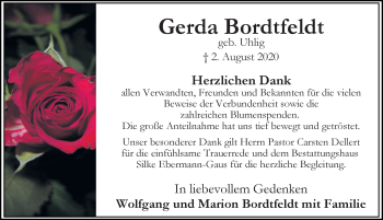 Traueranzeige von Gerda Bordtfeldt von Peiner Allgemeine Zeitung