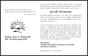 Traueranzeige von Gerda Seemann von Märkischen Allgemeine Zeitung