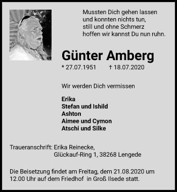Traueranzeige von Günter Amberg von Peiner Allgemeine Zeitung