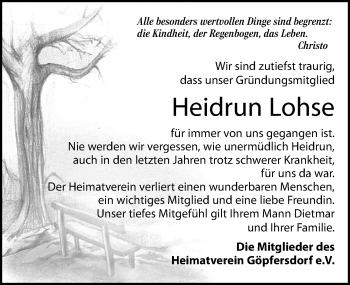 Traueranzeige von Heidrun Lohse von Leipziger Volkszeitung