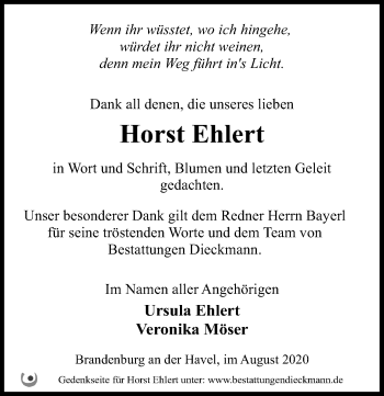 Traueranzeige von Horst Ehlert von Märkischen Allgemeine Zeitung