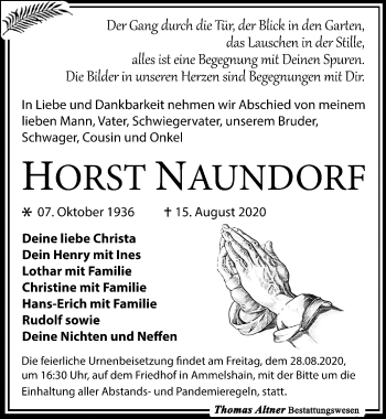 Traueranzeige von Horst Naundorf von Leipziger Volkszeitung