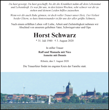 Traueranzeige von Horst Schwarz von Ostsee-Zeitung GmbH